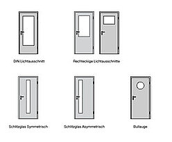 Skizze verschiedener Formen von Lichtausschnitten in Türen